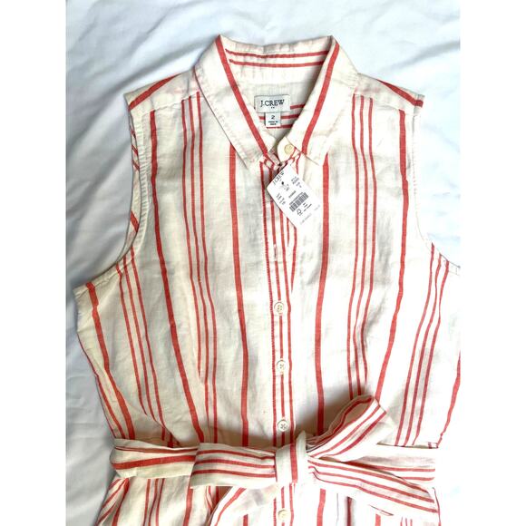 NWT J Crew Linen Red White Striped Sleeveless Tie-waist Shirt Dress, 2 - Picture 5 of 5